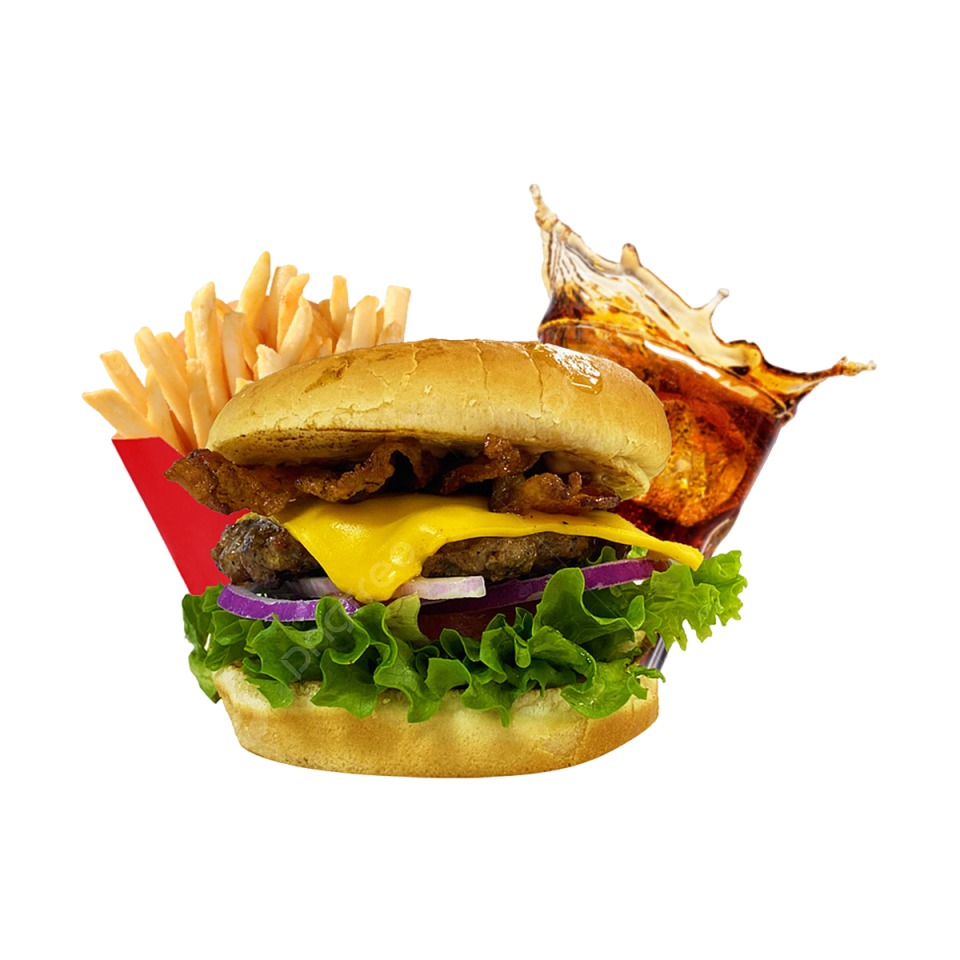Imagem de Hamburguer com batata-frita e coca-cola
